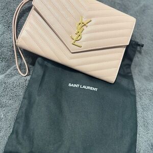 Saint Laurent Light Pink Quilted Clutch